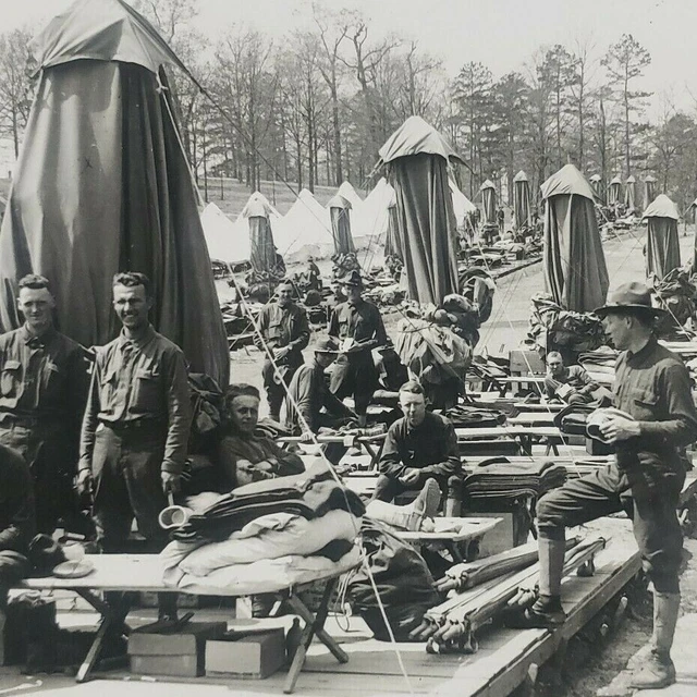 Sunning Equipment WWI Camp Soldiers Tents Tables Health Men War Stereoview F320