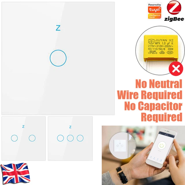 Tuya Zigbee 1/2/3 gang Smart Light Switch No Neutral Wire Required Touch Switch