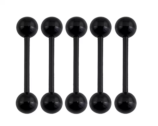 5 Black Tongue Bars Flexible 14g 16mm Barbell with 5mm Balls #K55