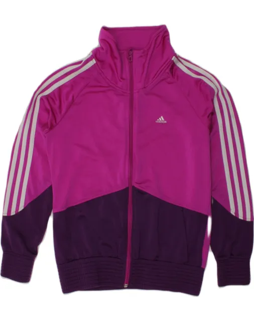 ADIDAS Girls Tracksuit Top Jacket 14-15 Years Pink Colourblock Polyester AO04