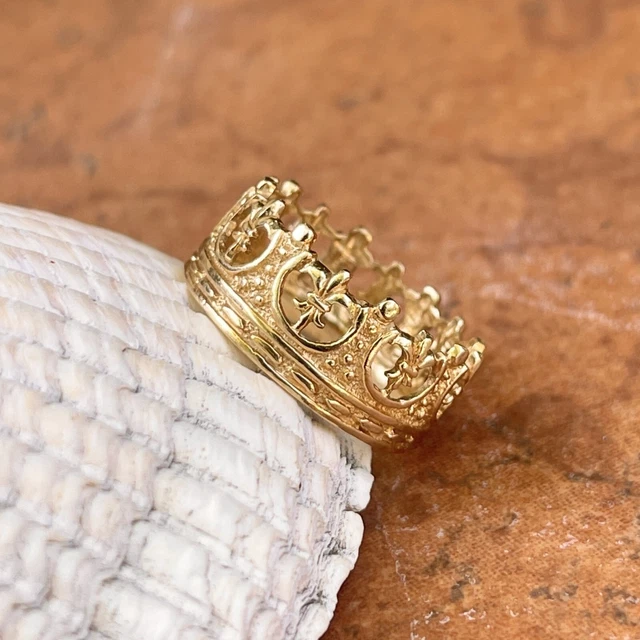 14KT Yellow Gold Fleur de Lis Design Crown Band Ring NEW Size 7 Made to Order