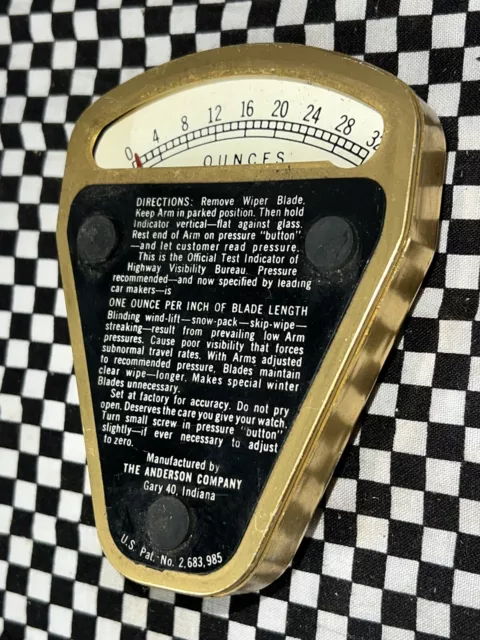 1940 's 1950 's TEL-TALE WIPER ARM PRESSURE TESTER GAUGE VINTAGE COLLECTIBLE 1940 's 1950 's TEL-TALE WIPER ARM PRESSURE TESTER GAUGE VINTAGE COLLECTIBLE