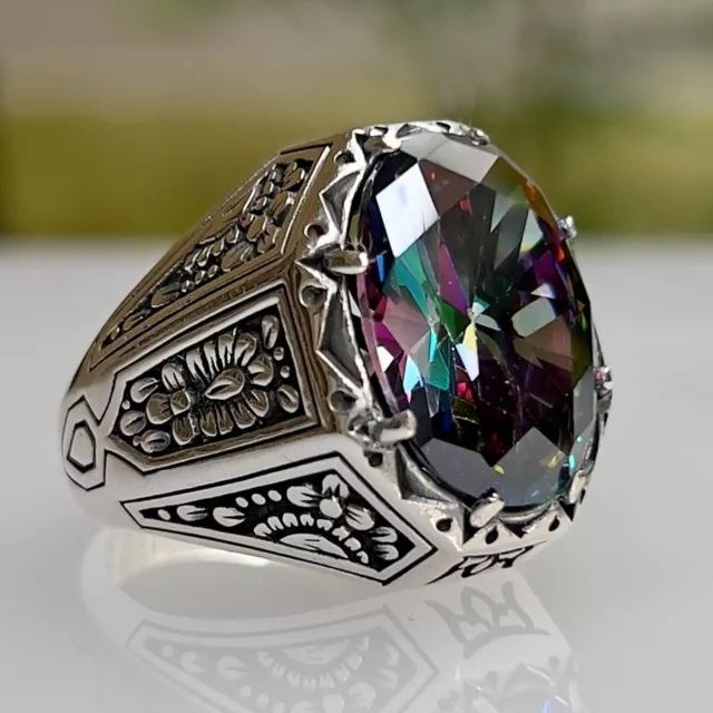 Men's Ring 925 Sterling Silver Jewelry Mystic Topaz Stone Ring All Size #