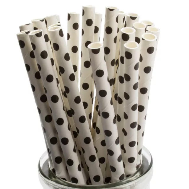 Black Polka Dot Paper Straws x 25 Retro Drinking Cocktail Party Barbecue