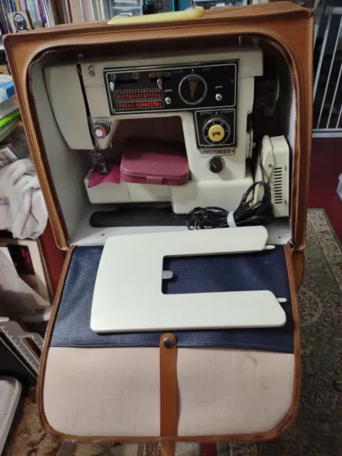Vintage Dressmaker Deluxe Zig-Zag Sewing Machine with Foot Pedal and Case
