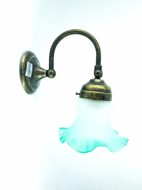 Applique Murale Vintage 1970 – Verre Et Laiton, Interrupteur à Tirette