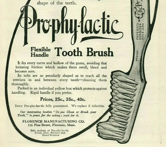 1911 Prophylactic Tooth Brush "A CLEAN TOOTH NEVER DECAYS" Dentistry Ad 5144