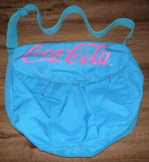 VTG 80’s BRIGHT Neon Blue/Pink Coca-Cola Messenger Bag RARE