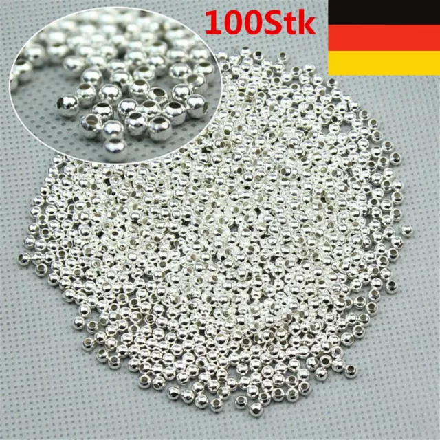 100 Stk 925 Sterling Silber runde Kugelperlen für die Schmuckherstellung 3MM DE