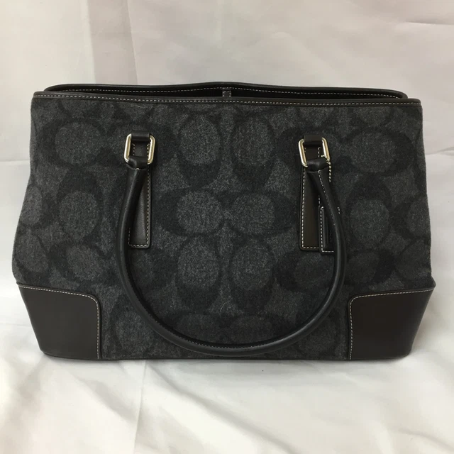 Auth Coach tote bag 7721 Signature wool leather black gray from Japan gf497