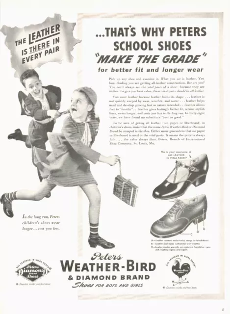 1941 WEATHER BIRD shoes boys and girls school leather vintage PRINT AD WWII L1