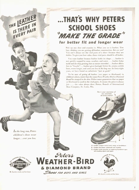 1941 WEATHER BIRD shoes boys and girls school leather vintage PRINT AD WWII L1