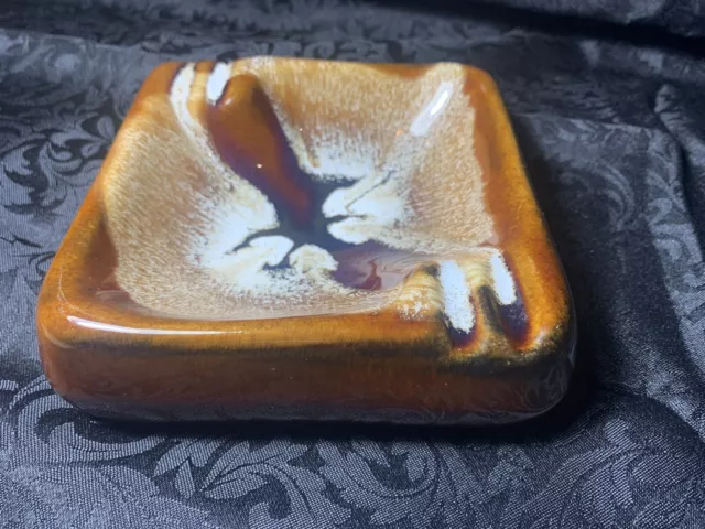 Vintage Kad-Yad Israel Pottery Studio Ashtray / Pen Dish Heavy Glaze Brown Lava