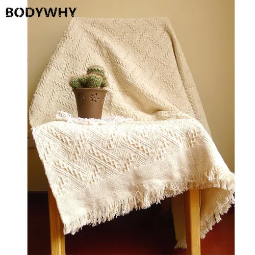 2020 Beautiful living room solid color cotton knitted tassel sofa line blanket