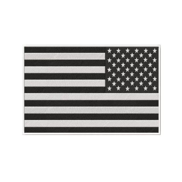 AMERICAN FLAG EMBROIDERED PATCH iron-on BLACK WHITE US REVERSE subdued LEFT new