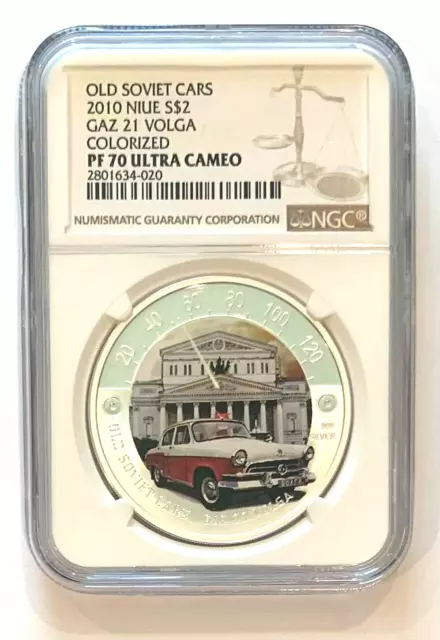 2010 Niue $2 Old Soviet Cars Gaz 21 Volga Colorized NGC PF 70 UC
