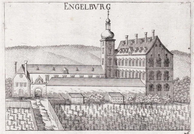 Engelsburg Caserma Mauer Vienna Austria Incisione Stampa Antica Vischer 1672