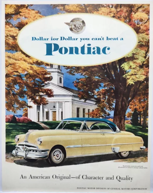 1951 Pontiac Yellow Vintage Print Ad Man Cave Poster Art Deco 50's