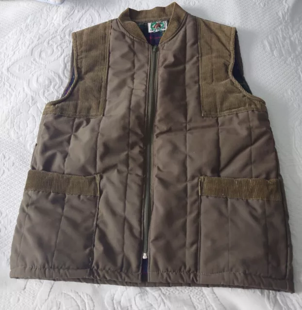 Vintage Country Folk Quilted/Cord Gilet with Tartan Lining (L)