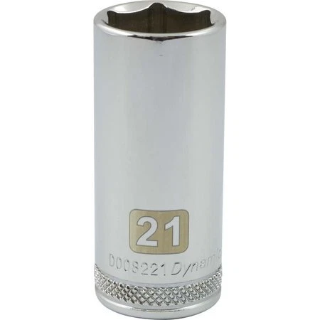 DYNAMIC D008221 Tools 3/8" Drive 6 Point Metric, 21mm Deep Length, Chrome Socket