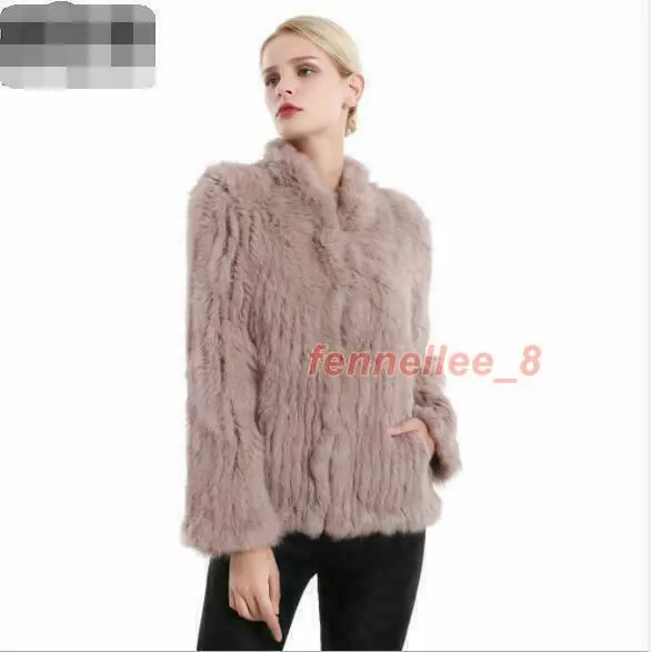 Womens Ladies Winter Fashion Rabbit Fur Knitted Long Sleeves Coat Jacket Outwear