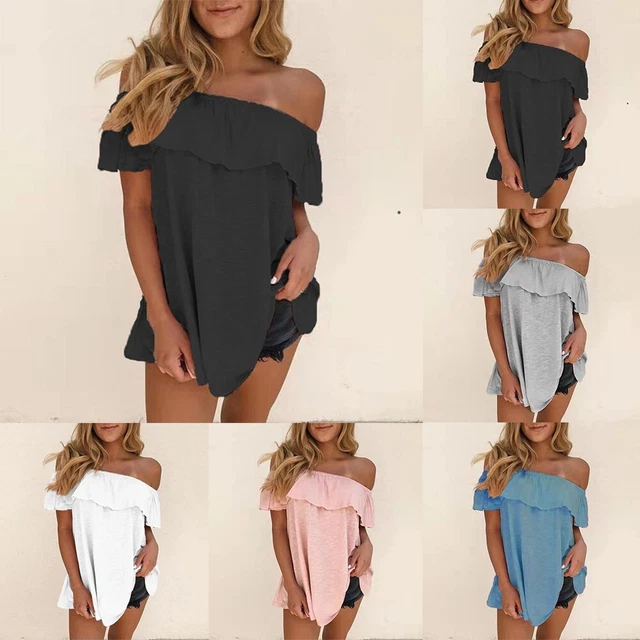 Damen-Tops Té Abbigliamento Mini Volant senza Spalline Slash-Neck Estate Strand