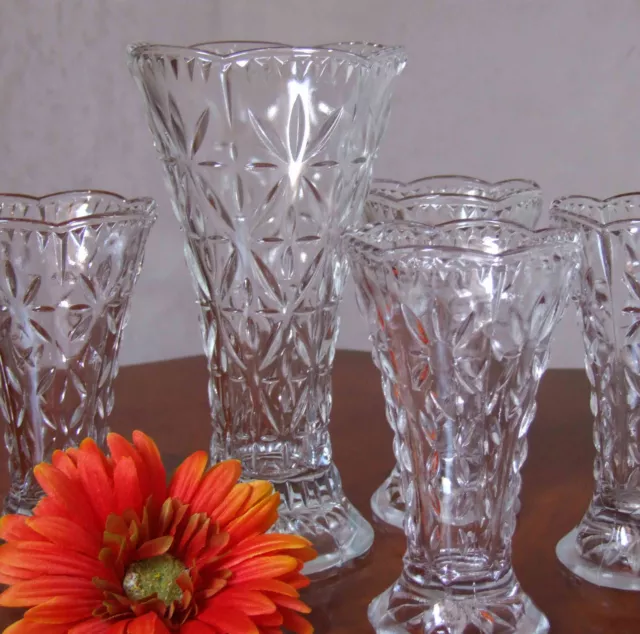 Tischvasen-Glasvasen-Blumenvasen-5 Stck-Shabby Chic-Retro-70er J-125/175 mm