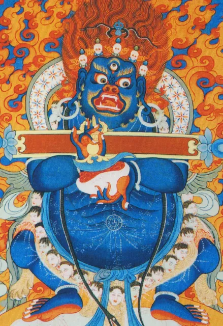 *25" Blessed Natural Mineral Color Silkprint Tibetan Thangka: Two Arms Mahakala
