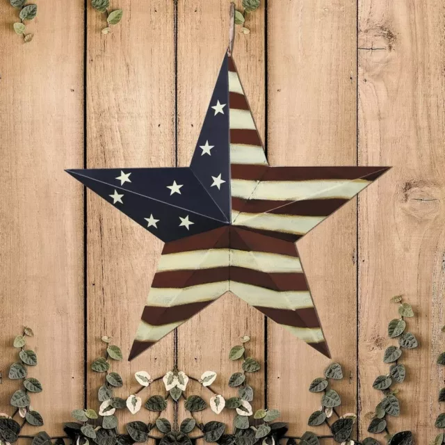 Metal American Flag Barn Star Decor Patriotic Mounted 3D Wall Art July 4th 12"