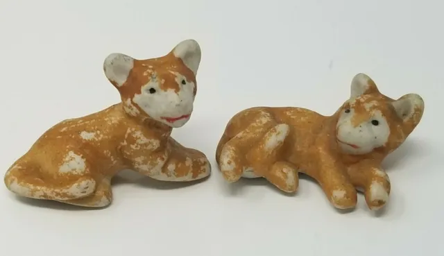 Figurines Lion Relaxing Baby Set of 2 Small Ceramic Vintage