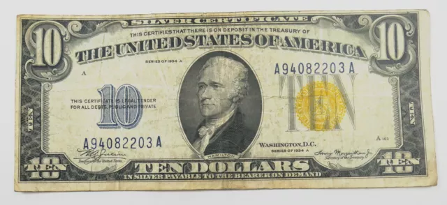 1934 A US $10 Dollar North Africa Silver Certificate ~ Very Fine ~ 203A