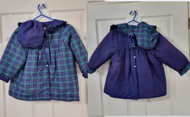 Cappotto mantello e cappello vintage tartan scozzese età 24 mesi realizzato nel Regno Unito blu verde