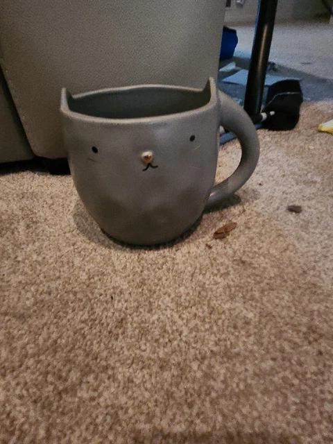 Gray Ceramic Cat Face Coffee Cup mug