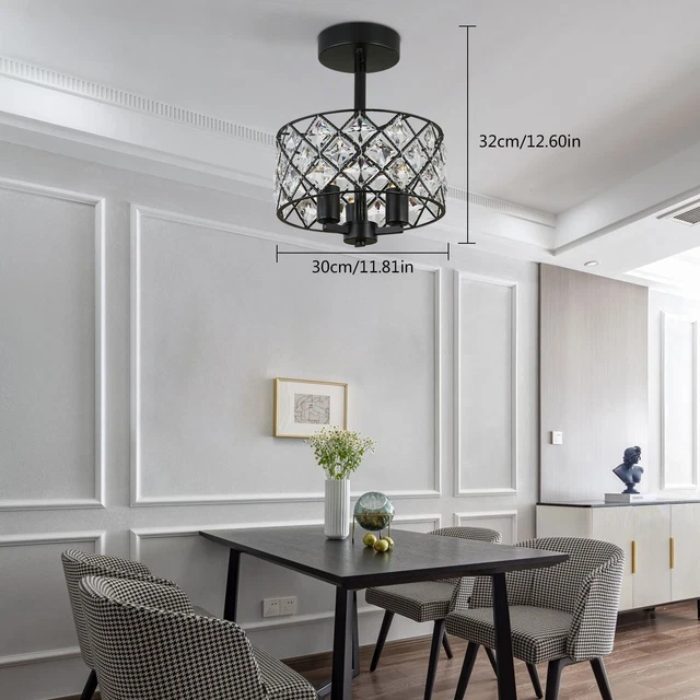 Black Crystal Chandelier Modern Ceiling Light Pendant Lamp Lighting Fixture 30cm