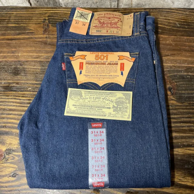 Vintage Mint NOS Made in USA Levis 501xx Dark Indigo Denim Jeans 31 x 34