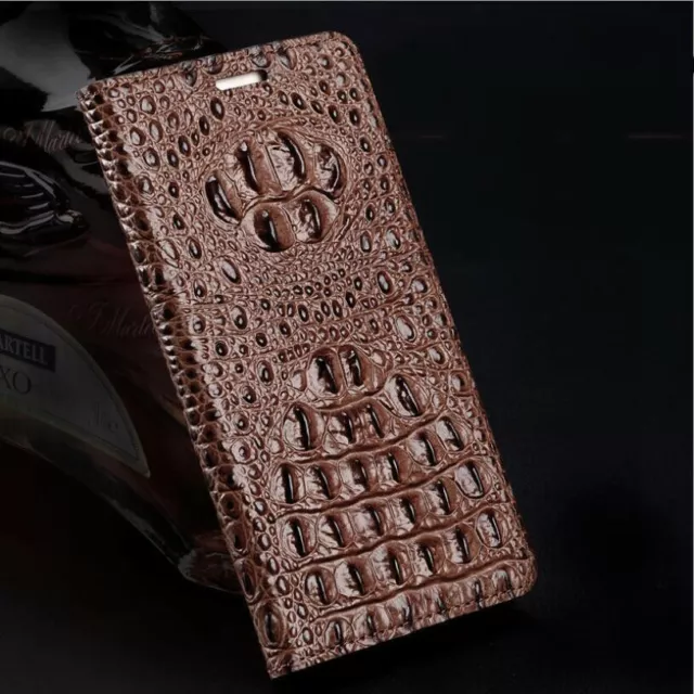 For iPhone12 Pro Max 11 XS,Genuine Leather Luxury Flip Case 3D Crocodile Texture