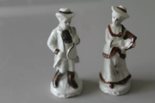 Pair china musician figurines man with lute & lady with harp 2