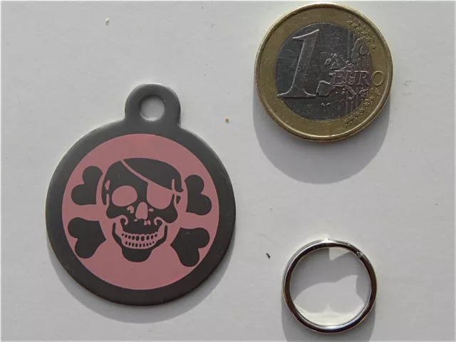 MEDAILLE gravée pirate corsaire tete de mort rose CHIEN collier harnais