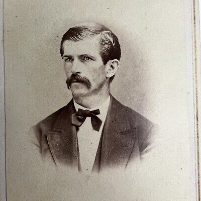 Old Antique CDV Handsome Man Mustache 1860s Civil War Era ID Lowell MI Gay Int