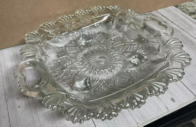 Glass Bowl Dish Square With Heart Handles Pasari Indonesian  Footed