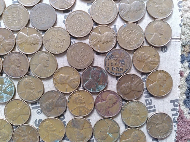 $6.84 copper one cent coins Lincoln Wheat penny lot 1940s pennies pounds P D S 19