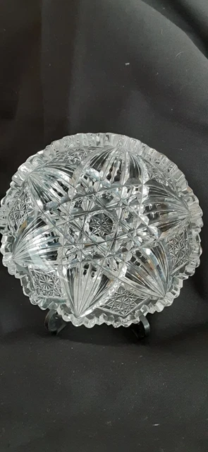 Small Vintage CUT GLASS Bowl Candy Nut Dish with Sawtooth RIM Brilliant! 2