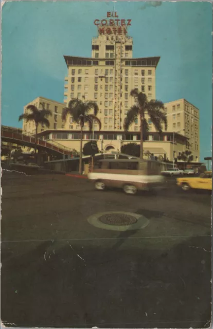 c1960-1970s El Cortez Hotel San Diego California autos palms postcard C110