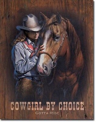 Cowgirl By Choice Western Rodeo Cowboy Rustic Retro Home Decor Metal Tin Sign