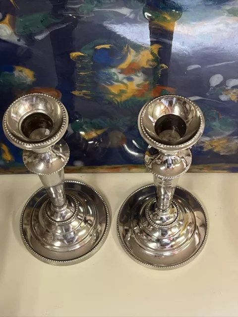 Two Nickel-Plated Brass Candlestick Candle Holders 7.75”x3.75” Made In India 3