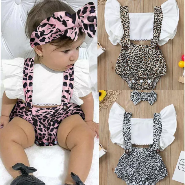 Infant Newborn Baby Girls Ruched Leopard Print Romper Bodysuit Outfits Clothes