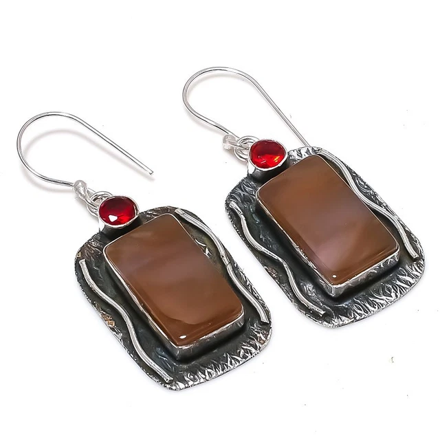 Mookaite, Garnet Gemstone 925 Sterling Silver Jewelry Earring 2.01 " T819