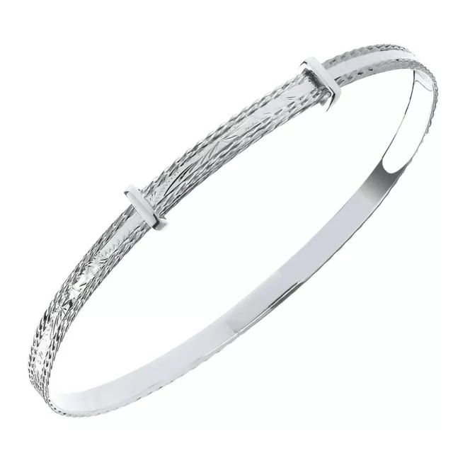 Expandable Diamond Cut Bangle Solid Silver Ladies British Made 925 Hallmark Box