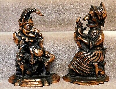 Wonderful Pair of Antique Bronzed Cast Iron Punch & Judy Doorstops Fire Dogs