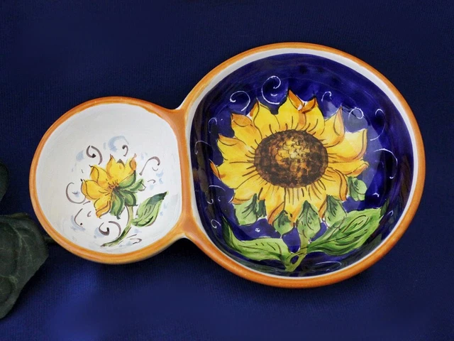 Tuscany Italy Italian Pottery Tuscan Sunflower Condiment Dish Olive Tray